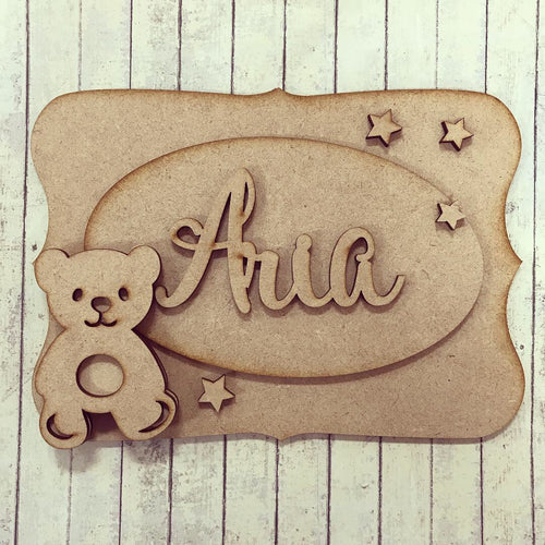 OP006 - MDF Teddy Bear Themed Personalised Plaque - Olifantjie - Wooden - MDF - Lasercut - Blank - Craft - Kit - Mixed Media - UK