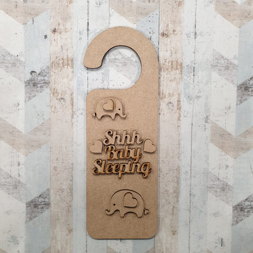 DH004 - Door Hanger - Shhh baby sleeping - elephants - Olifantjie - Wooden - MDF - Lasercut - Blank - Craft - Kit - Mixed Media - UK