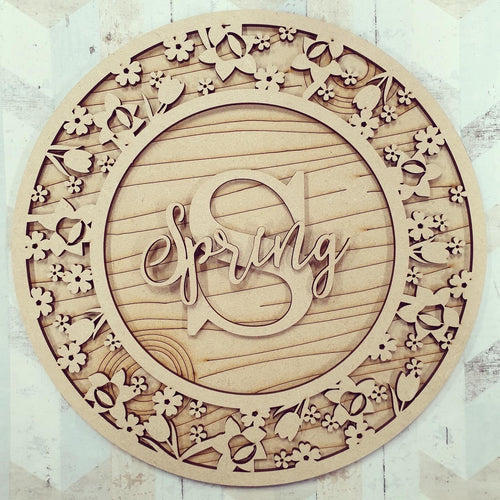 OL633 - MDF Personalised Circle Plaque Frame -   Spring Tulip Theme - Olifantjie - Wooden - MDF - Lasercut - Blank - Craft - Kit - Mixed Media - UK