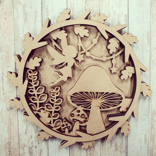 OL462 - MDF Layered Woodland Fairy Plaque - Olifantjie - Wooden - MDF - Lasercut - Blank - Craft - Kit - Mixed Media - UK