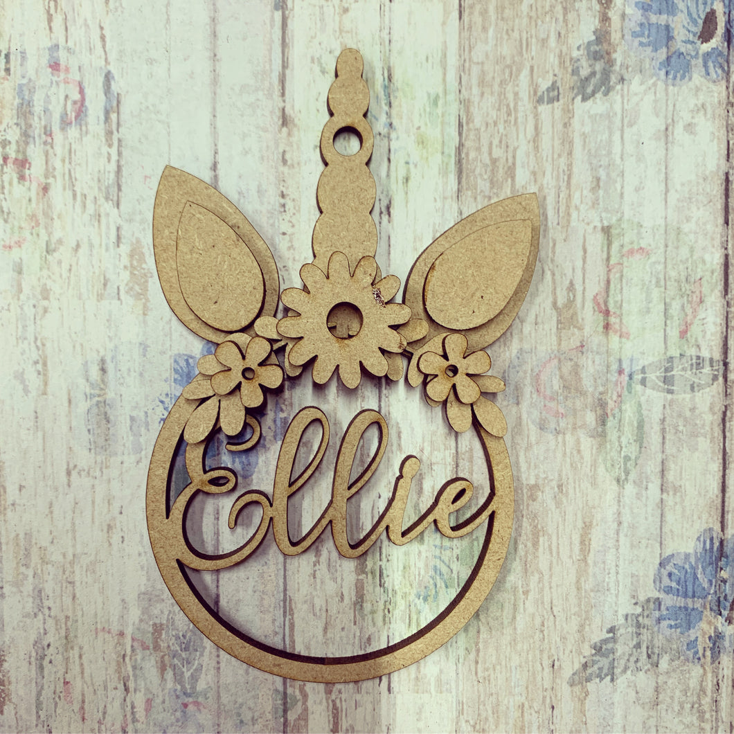 PB002 - MDF Personalised Unicorn Ears Hanging - Olifantjie - Wooden - MDF - Lasercut - Blank - Craft - Kit - Mixed Media - UK