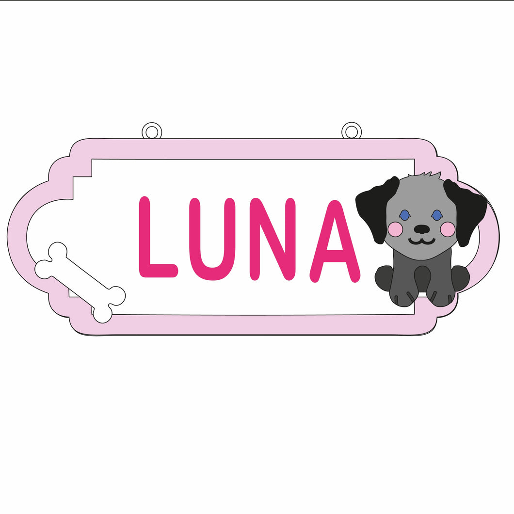 SS143 - MDF Cute Dog Personalised Street Sign - Small (6 letters) - Olifantjie - Wooden - MDF - Lasercut - Blank - Craft - Kit - Mixed Media - UK
