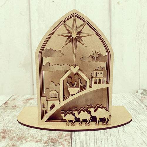 HC122 - MDF Freestanding Nativity layered Scene - Olifantjie - Wooden - MDF - Lasercut - Blank - Craft - Kit - Mixed Media - UK