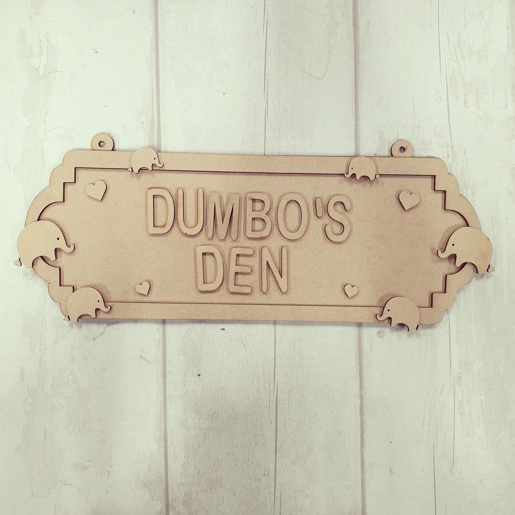 SS122 - MDF Elephant Themed Personalised Double Height Street Sign - Olifantjie - Wooden - MDF - Lasercut - Blank - Craft - Kit - Mixed Media - UK