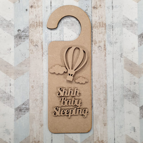 DH005 - Door Hanger - Shhh baby sleeping - hot air balloon - Olifantjie - Wooden - MDF - Lasercut - Blank - Craft - Kit - Mixed Media - UK