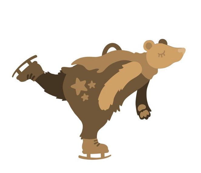 SJ318 - MDF Sarah Jane Winter Skating Male Bear - Olifantjie - Wooden - MDF - Lasercut - Blank - Craft - Kit - Mixed Media - UK
