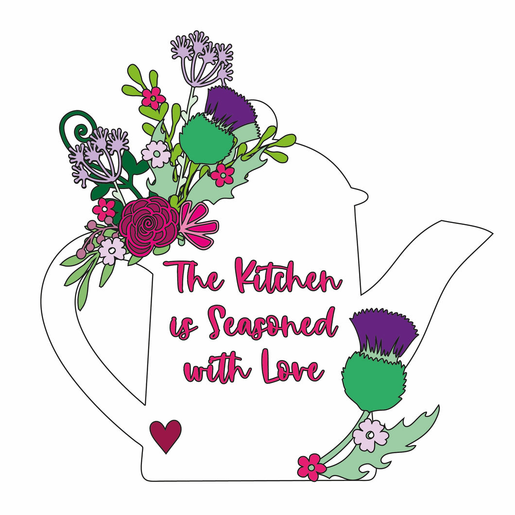 OL820 - MDF Personalised (upto 3 lines) Large Floral Tall Teapot - Thistle - Olifantjie - Wooden - MDF - Lasercut - Blank - Craft - Kit - Mixed Media - UK