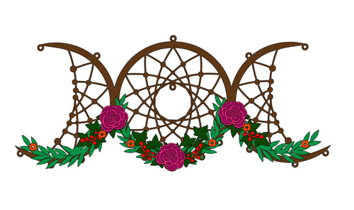 OL436 - MDF  Moon Goddess Dreamcatcher- Floral Themed 35cm wide - Olifantjie - Wooden - MDF - Lasercut - Blank - Craft - Kit - Mixed Media - UK