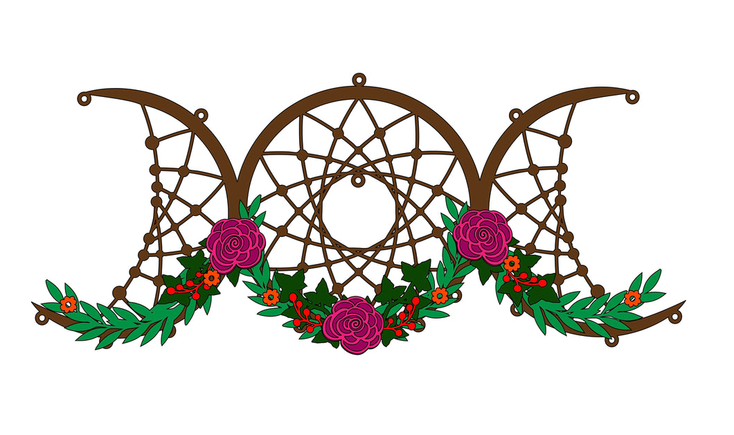 OL436 - MDF  Moon Goddess Dreamcatcher- Floral Themed 35cm wide - Olifantjie - Wooden - MDF - Lasercut - Blank - Craft - Kit - Mixed Media - UK