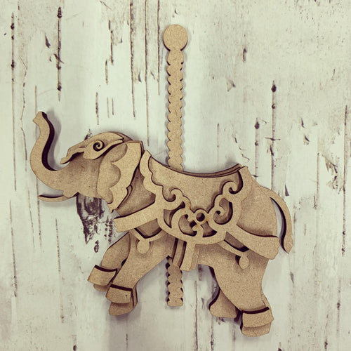 SJ233 - MDF Carousel Elephant - Olifantjie - Wooden - MDF - Lasercut - Blank - Craft - Kit - Mixed Media - UK