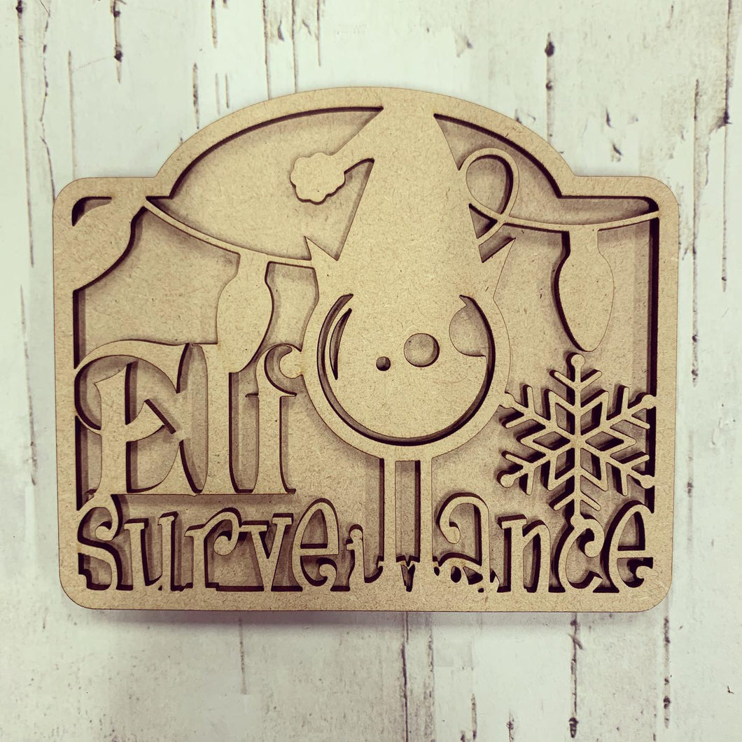 BD016 - MDF Bonnita Doodles Elf Surveillance Plaque - Olifantjie - Wooden - MDF - Lasercut - Blank - Craft - Kit - Mixed Media - UK