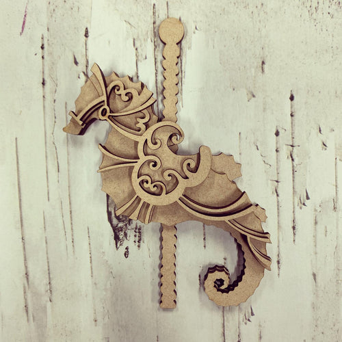 SJ232 - MDF Carousel Seahorse - Olifantjie - Wooden - MDF - Lasercut - Blank - Craft - Kit - Mixed Media - UK