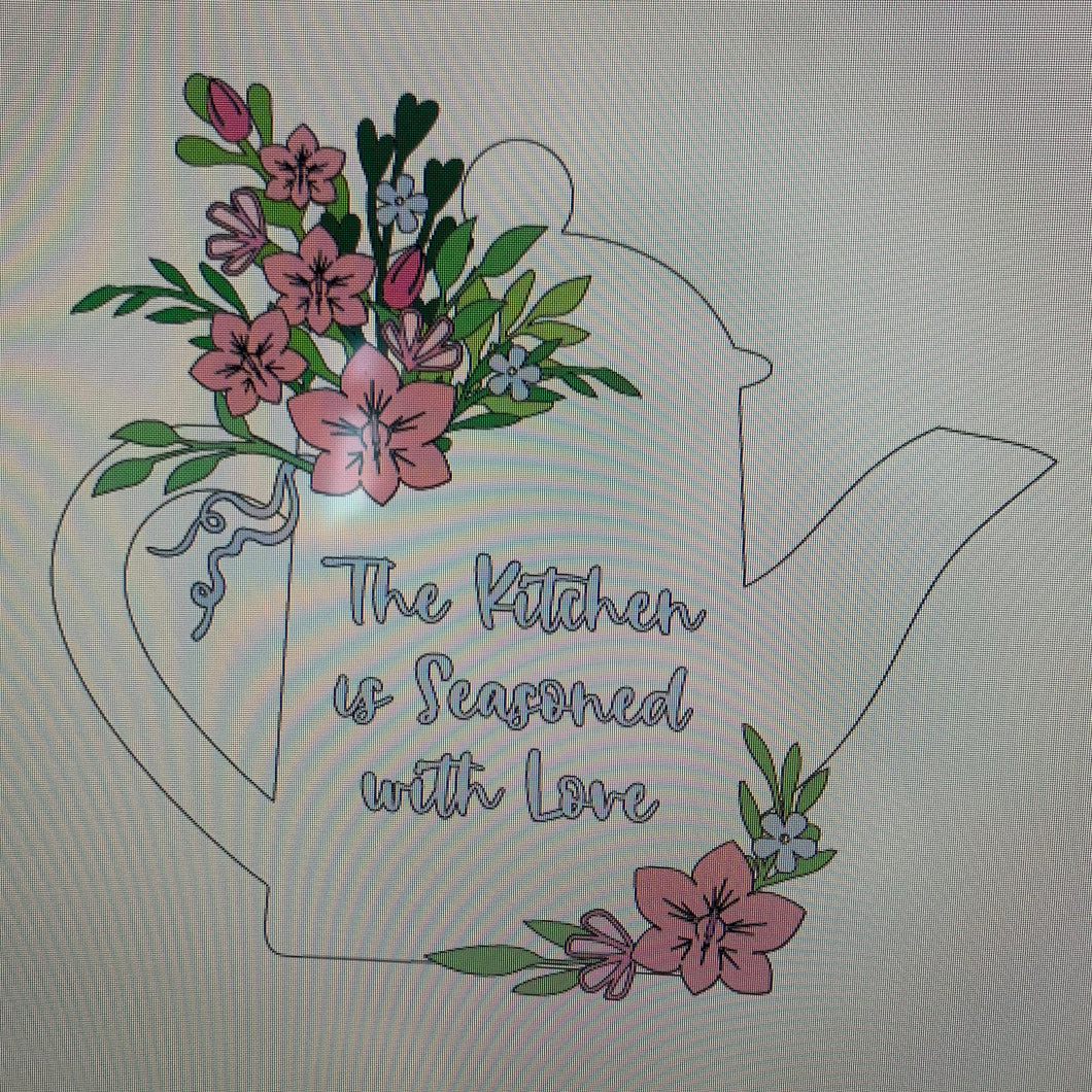 Sale OL762 - MDF Personalised (upto 3 lines) Large Floral Tall Teapot - Orchid - Olifantjie - Wooden - MDF - Lasercut - Blank - Craft - Kit - Mixed Media - UK