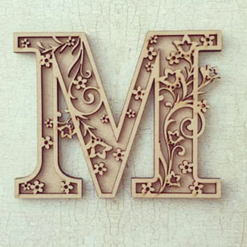 DL001 - MDF Flourish And Flowers Layered Letter - Olifantjie - Wooden - MDF - Lasercut - Blank - Craft - Kit - Mixed Media - UK
