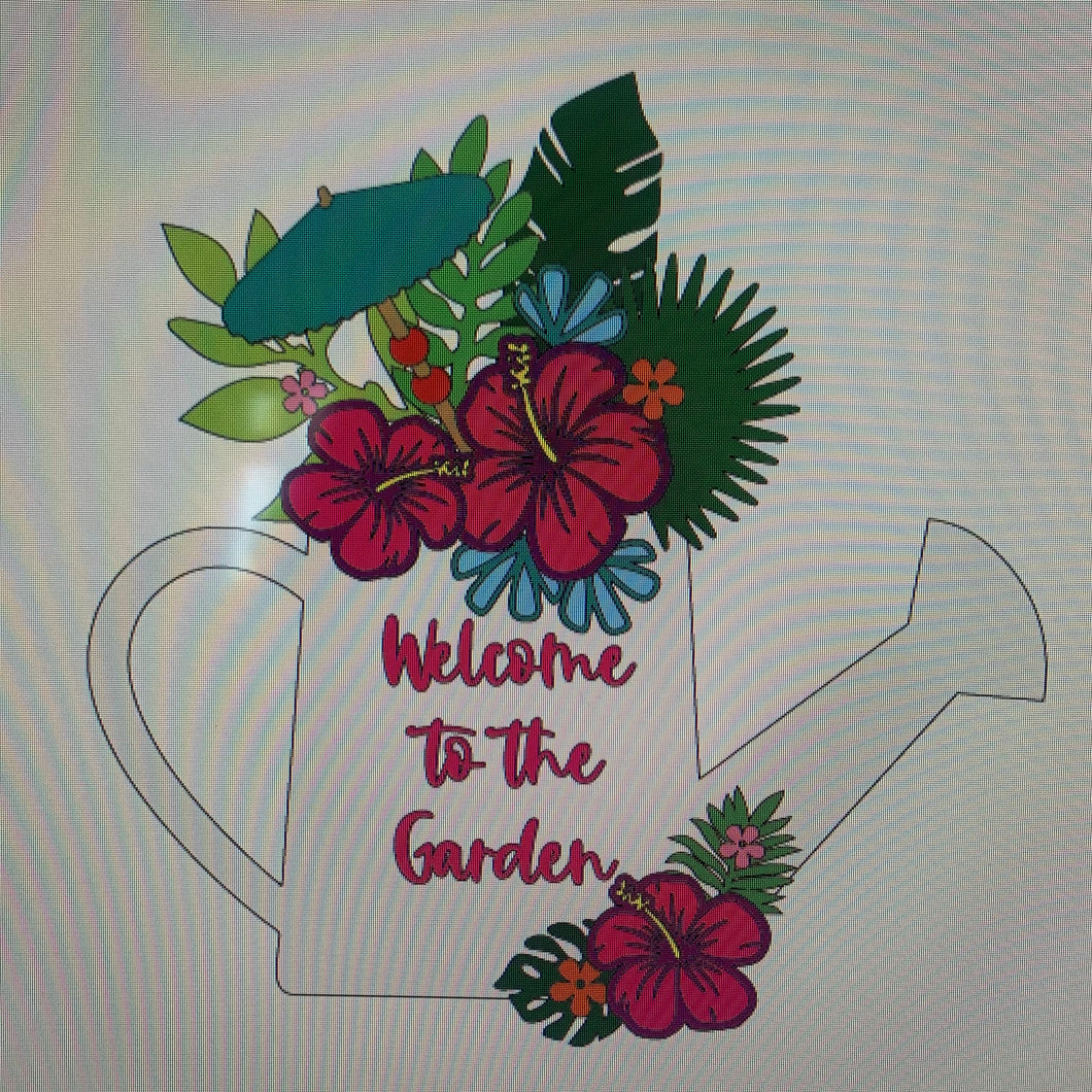 Sale OL759 - MDF Personalised (upto 2 lines) Large Floral Watering Can - Tropical - Olifantjie - Wooden - MDF - Lasercut - Blank - Craft - Kit - Mixed Media - UK