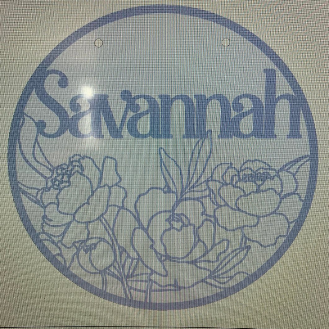 OL998 - MDF Personalised Circle Plaque - Peonies Theme - Olifantjie - Wooden - MDF - Lasercut - Blank - Craft - Kit - Mixed Media - UK