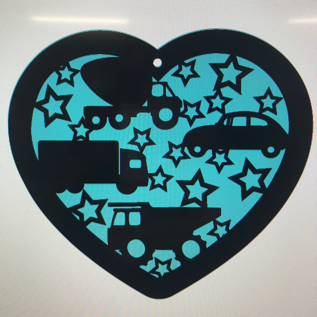 HB032 - MDF Hanging Heart - Personalised Layered Theme - Vehicle - Olifantjie - Wooden - MDF - Lasercut - Blank - Craft - Kit - Mixed Media - UK