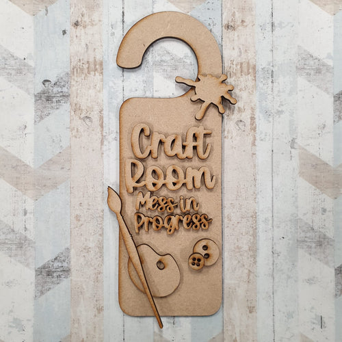 DH010 - Door Hanger - Craft room mess in progress theme - Olifantjie - Wooden - MDF - Lasercut - Blank - Craft - Kit - Mixed Media - UK