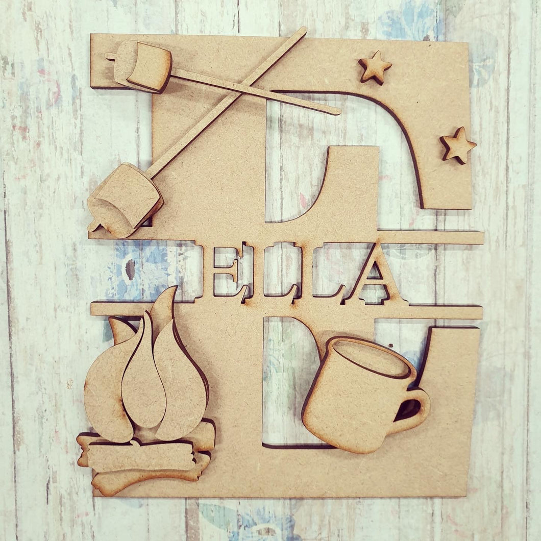 FL008 - MDF Campfire Personalised Split Letter - Olifantjie - Wooden - MDF - Lasercut - Blank - Craft - Kit - Mixed Media - UK