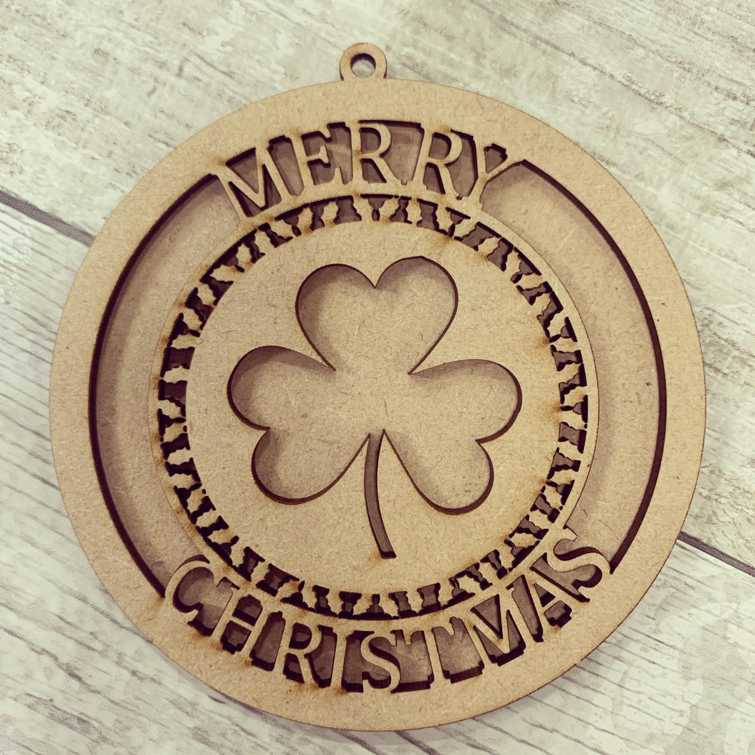 OL350 - Clover Themed MDF or Birch Bauble - Olifantjie - Wooden - MDF - Lasercut - Blank - Craft - Kit - Mixed Media - UK