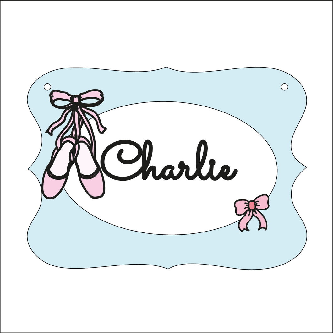 OP091 - MDF Doodle Ballet / Dance Themed Personalised Plaque - Ballet Shoes - Olifantjie - Wooden - MDF - Lasercut - Blank - Craft - Kit - Mixed Media - UK