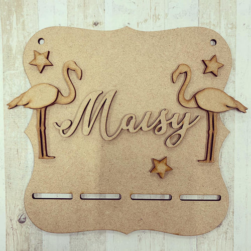 BH015 - MDF Flamingo Themed - Medal / Bow Holder - Personalised & Choice of Shape - Olifantjie - Wooden - MDF - Lasercut - Blank - Craft - Kit - Mixed Media - UK