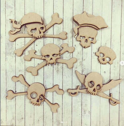 KW008 - MDF set 5 pirate skulls - Olifantjie - Wooden - MDF - Lasercut - Blank - Craft - Kit - Mixed Media - UK