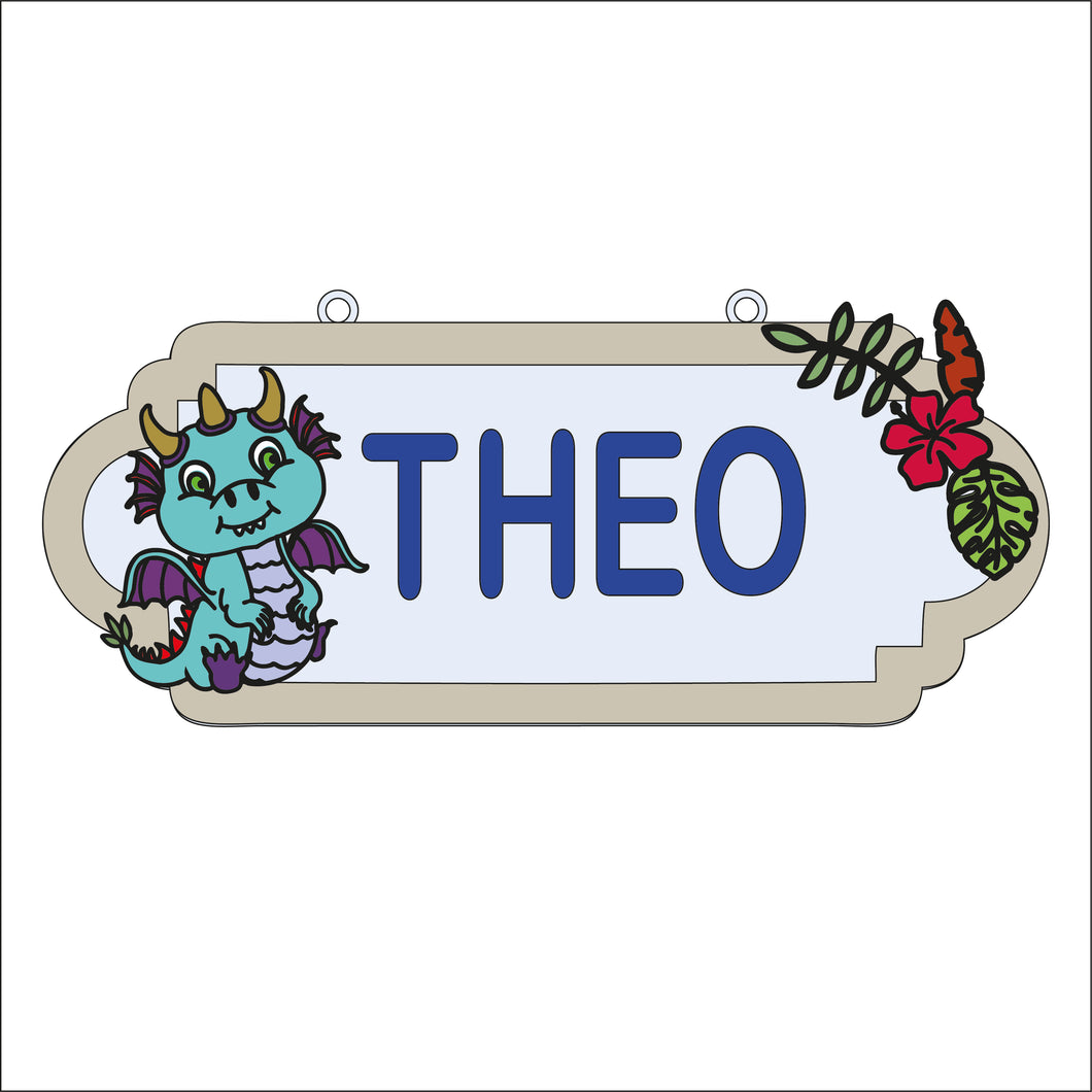 SS190 - MDF Doodle Dragon - Personalised Street Sign - Small (6 letters) - Olifantjie - Wooden - MDF - Lasercut - Blank - Craft - Kit - Mixed Media - UK