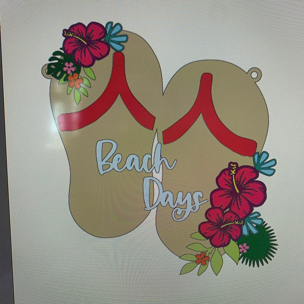 OL779 - MDF Tropical Flowers Flip Flop Personalised Hanging - Olifantjie - Wooden - MDF - Lasercut - Blank - Craft - Kit - Mixed Media - UK