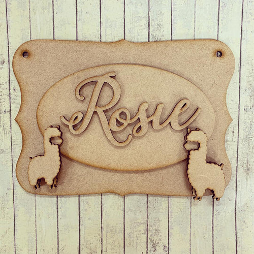 OP047 - MDF Alpaca / Llama Themed Personalised Plaque - Olifantjie - Wooden - MDF - Lasercut - Blank - Craft - Kit - Mixed Media - UK