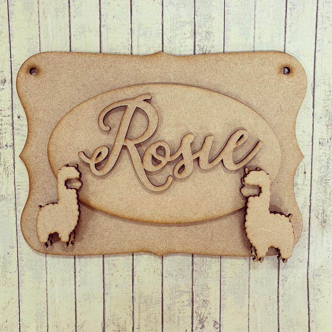OP047 - MDF Alpaca / Llama Themed Personalised Plaque - Olifantjie - Wooden - MDF - Lasercut - Blank - Craft - Kit - Mixed Media - UK
