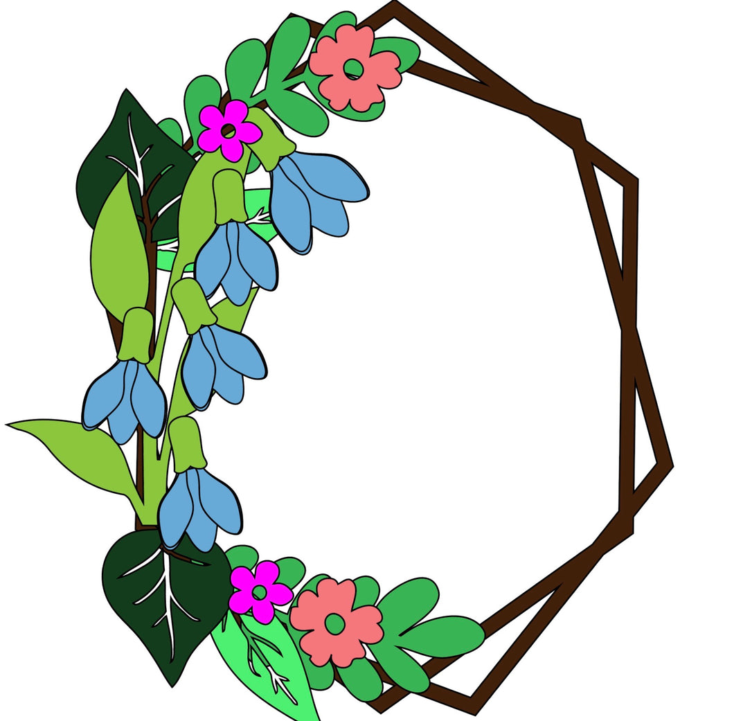 HX018 - MDF Bluebell / Snowdrop Style 2 Hexagonal Wreath - Olifantjie - Wooden - MDF - Lasercut - Blank - Craft - Kit - Mixed Media - UK
