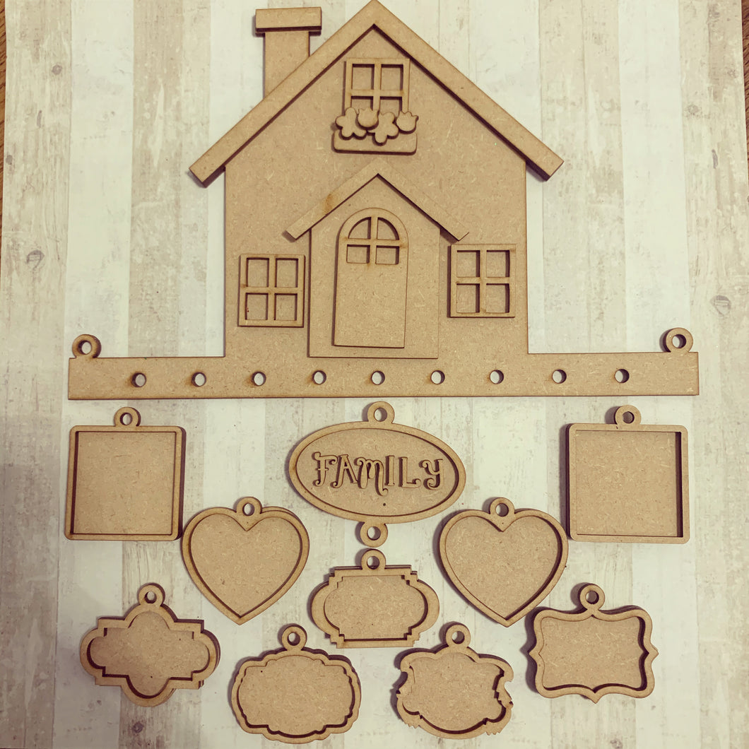 Sale OL364 - MDF Hanging House With Frames - Olifantjie - Wooden - MDF - Lasercut - Blank - Craft - Kit - Mixed Media - UK