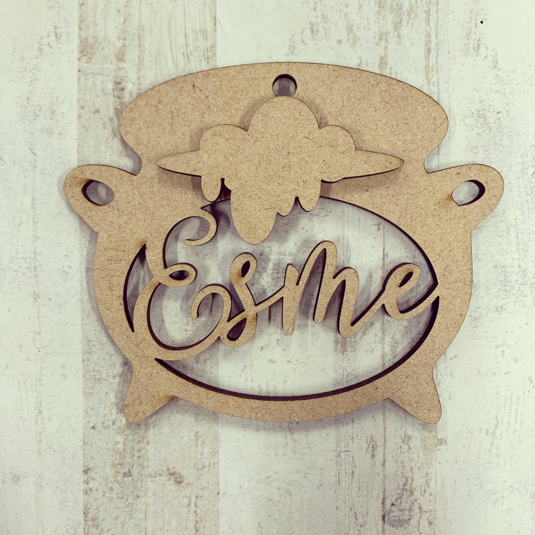 HI016 - MDF Personalised Hanging Cauldron - Olifantjie - Wooden - MDF - Lasercut - Blank - Craft - Kit - Mixed Media - UK
