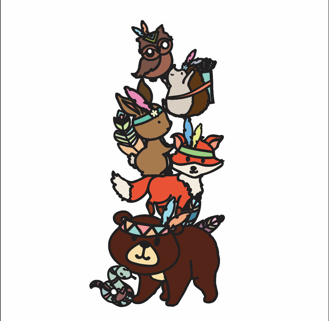 OL2993 - MDF Doodle Stacked Tribal Animals - Olifantjie - Wooden - MDF - Lasercut - Blank - Craft - Kit - Mixed Media - UK