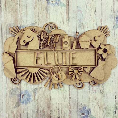 SJ320 - MDF Layered Girly Female Theme Personalised Plaque - Olifantjie - Wooden - MDF - Lasercut - Blank - Craft - Kit - Mixed Media - UK