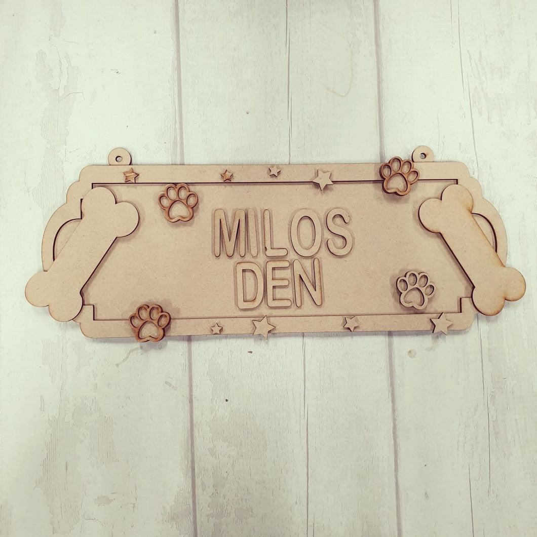 SS107 - MDF Dog Bone Themed Personalised Double Height Street Sign - Olifantjie - Wooden - MDF - Lasercut - Blank - Craft - Kit - Mixed Media - UK