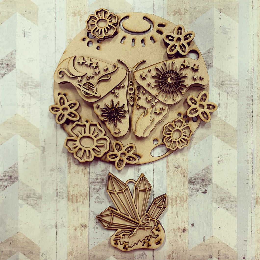 Sale OL979 - MDF Atlas Moth Crystal Dreamcatcher Set - Olifantjie - Wooden - MDF - Lasercut - Blank - Craft - Kit - Mixed Media - UK
