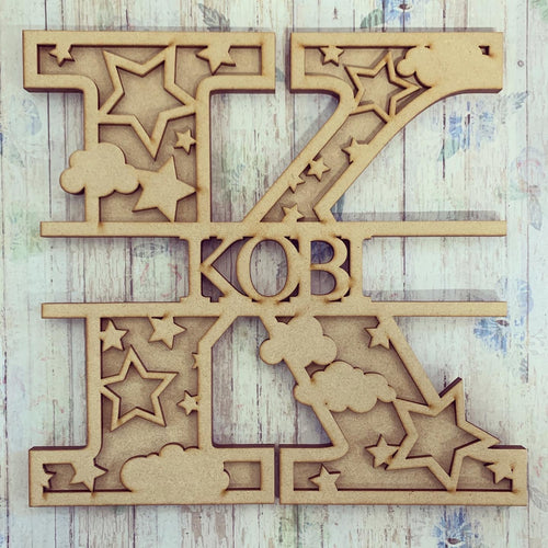 SL034 - Stars and Clouds Themed Split Layered Personalised Letter - Olifantjie - Wooden - MDF - Lasercut - Blank - Craft - Kit - Mixed Media - UK