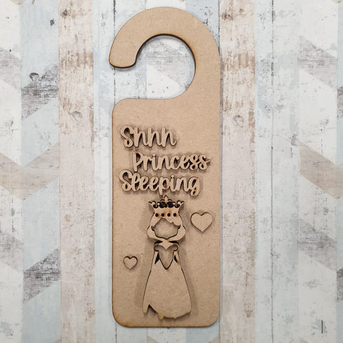 DH009 - Door Hanger - Shhh princess sleeping theme - Olifantjie - Wooden - MDF - Lasercut - Blank - Craft - Kit - Mixed Media - UK