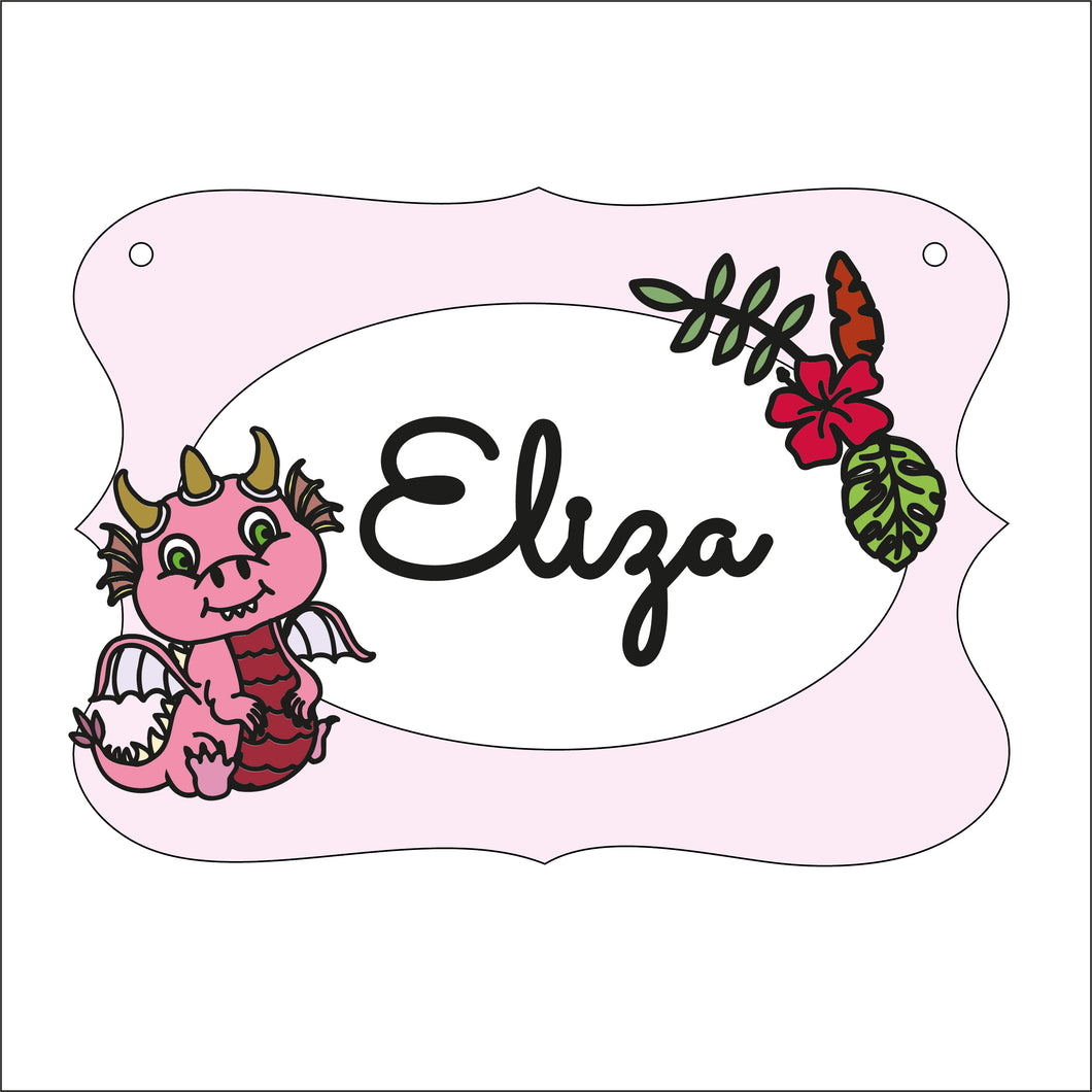 OP122 - MDF Doodle Dragon Themed Personalised Plaque - Olifantjie - Wooden - MDF - Lasercut - Blank - Craft - Kit - Mixed Media - UK