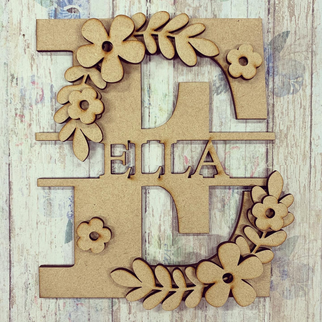 FL005 - MDF Floral Personalised Split Letter - Olifantjie - Wooden - MDF - Lasercut - Blank - Craft - Kit - Mixed Media - UK
