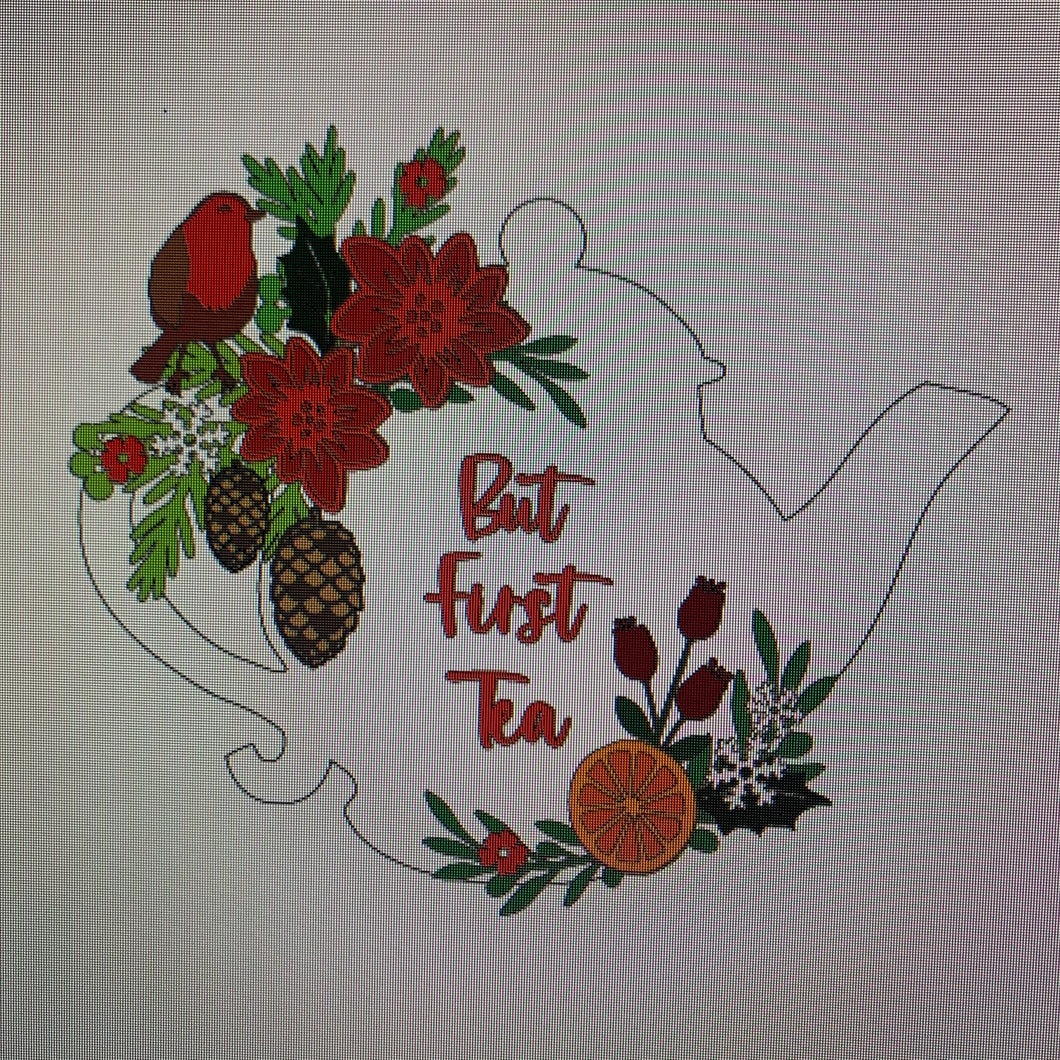 Sale OL738 - MDF Personalised (upto 3 lines) Large Floral Traditional Teapot - Christmas - Olifantjie - Wooden - MDF - Lasercut - Blank - Craft - Kit - Mixed Media - UK