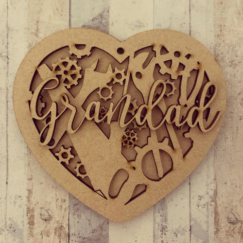 HB023 - MDF Hanging Heart -  Personalised Layered Theme - Tools - Olifantjie - Wooden - MDF - Lasercut - Blank - Craft - Kit - Mixed Media - UK