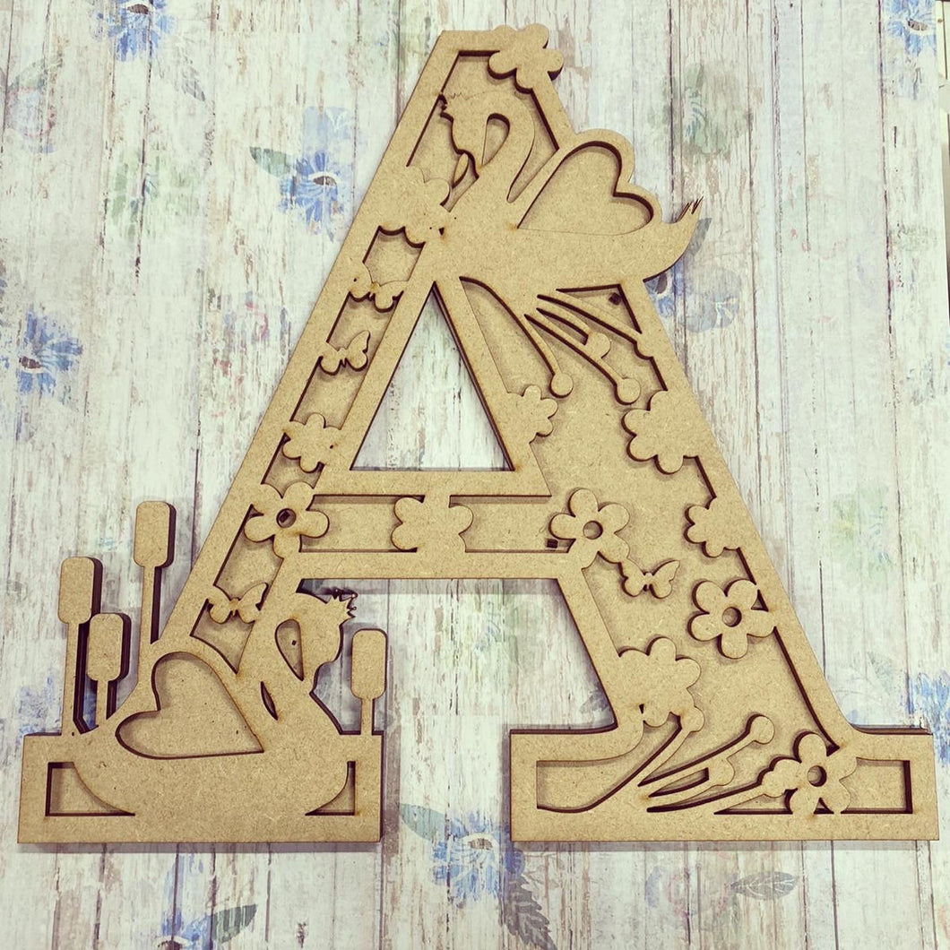 DL018 - MDF Swan Themed Layered Letter - Olifantjie - Wooden - MDF - Lasercut - Blank - Craft - Kit - Mixed Media - UK