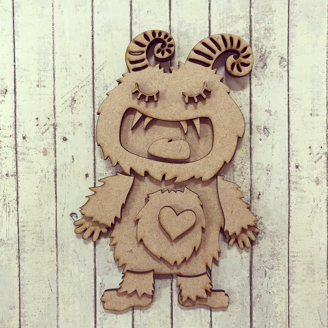 SJ142 - MDF Cute Heart Belly Monster - Olifantjie - Wooden - MDF - Lasercut - Blank - Craft - Kit - Mixed Media - UK