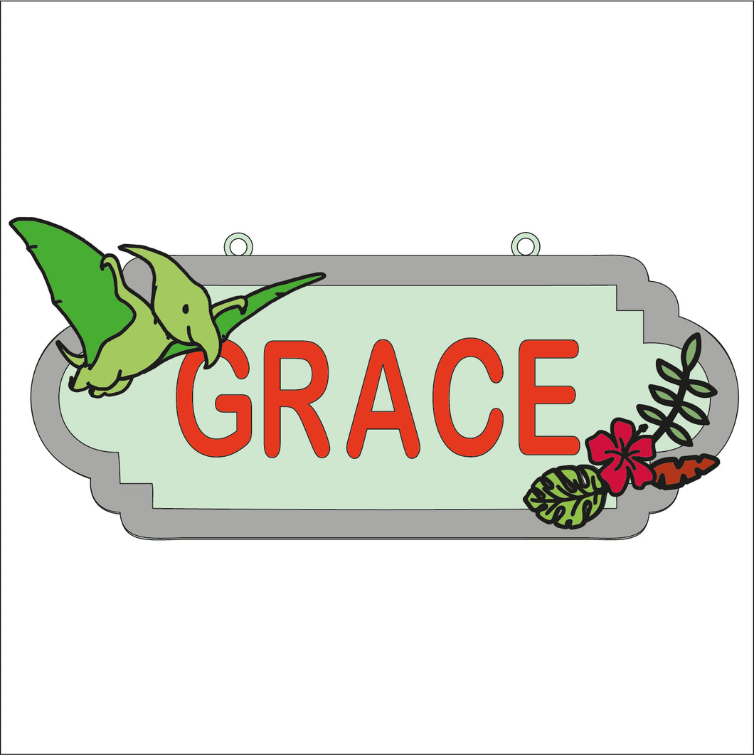 SS164 - MDF Doodle Dinosaur - Style 5 Personalised Street Sign - Large (12 letters) - Olifantjie - Wooden - MDF - Lasercut - Blank - Craft - Kit - Mixed Media - UK