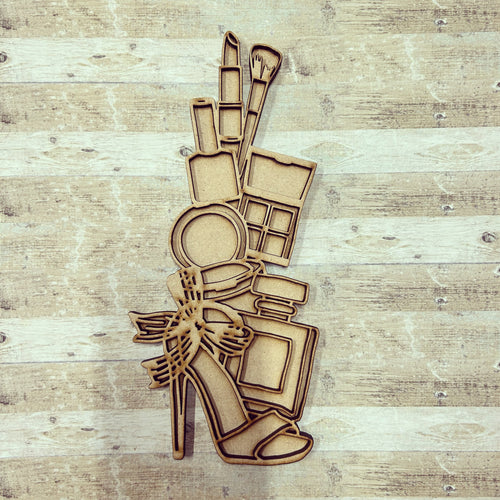 OL2962 - MDF doodle stacked Make up and Shoes - Olifantjie - Wooden - MDF - Lasercut - Blank - Craft - Kit - Mixed Media - UK