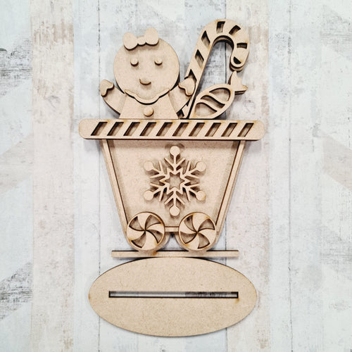 OL1039 - MDF Freestanding Gingerbread Train Carriage - Carriage style 1 - Olifantjie - Wooden - MDF - Lasercut - Blank - Craft - Kit - Mixed Media - UK