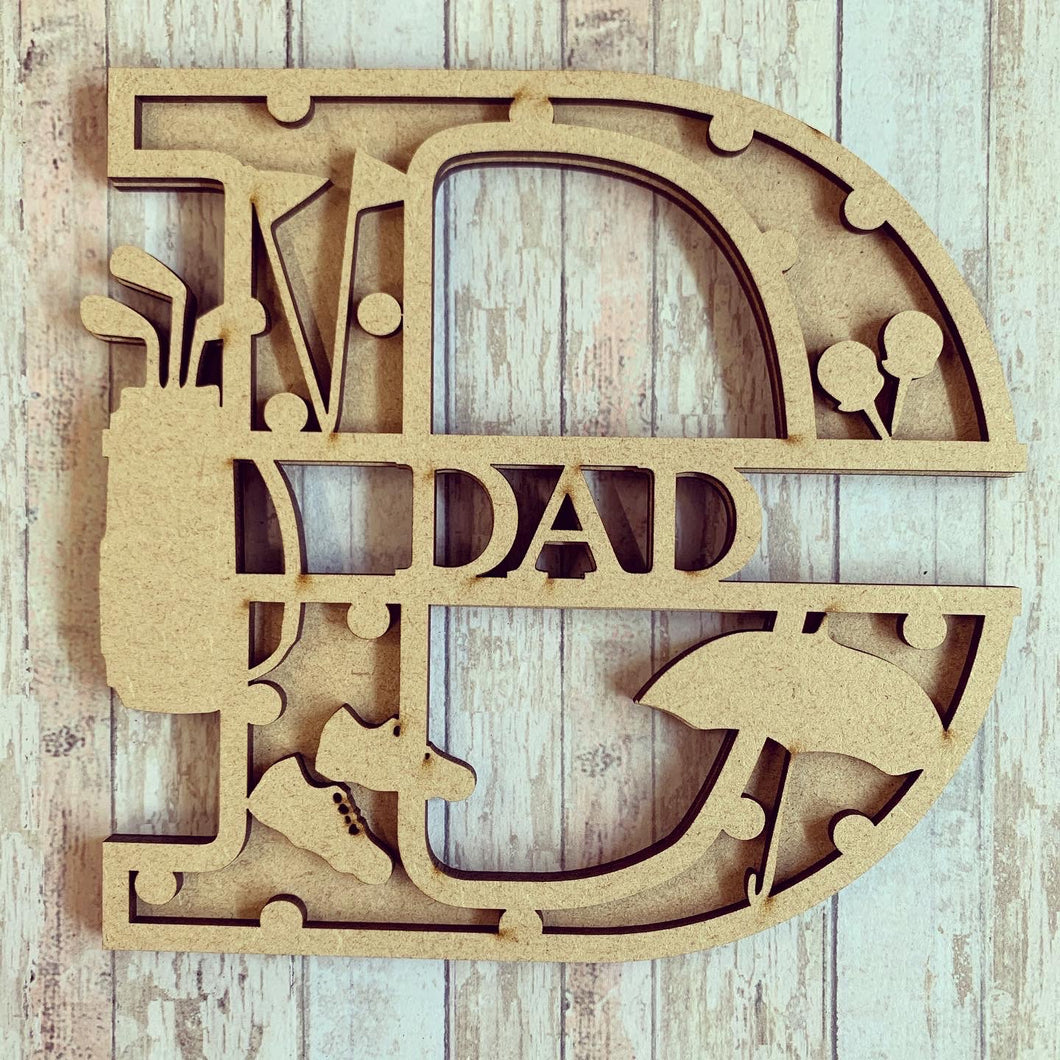 SL044 - Golf Themed Split Layered Personalised Letter - Olifantjie - Wooden - MDF - Lasercut - Blank - Craft - Kit - Mixed Media - UK
